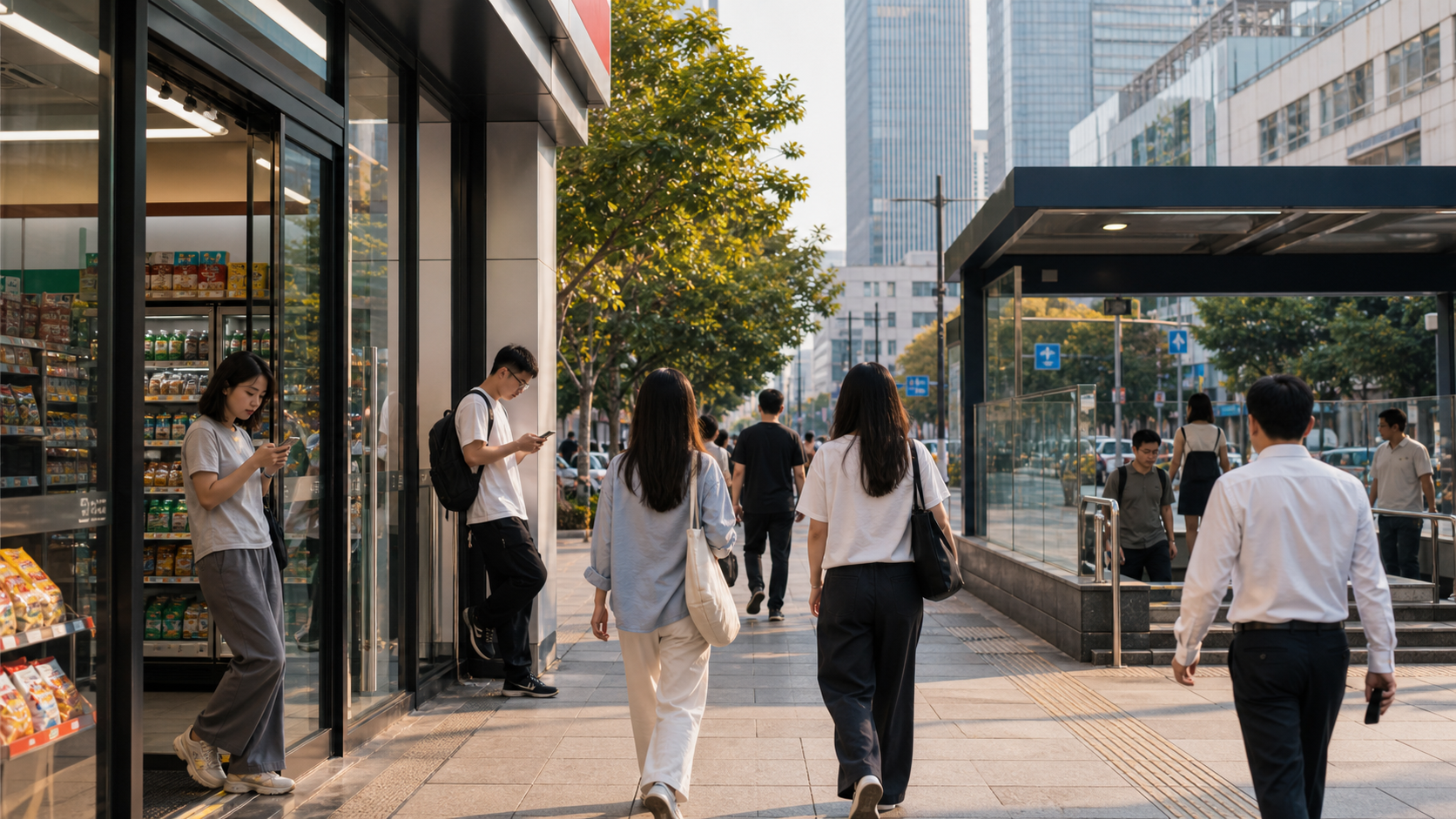 Illustrated modern China street scene for first-time visitors